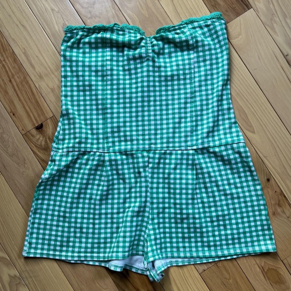 Vintage Strapless gingham green and white cotton y2k romper in great condition